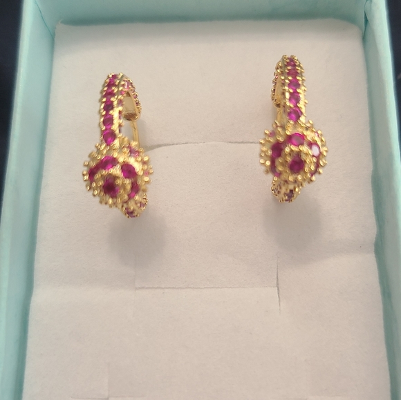 Red Crystal Mini Hoop Earrings - Picture 4 of 4